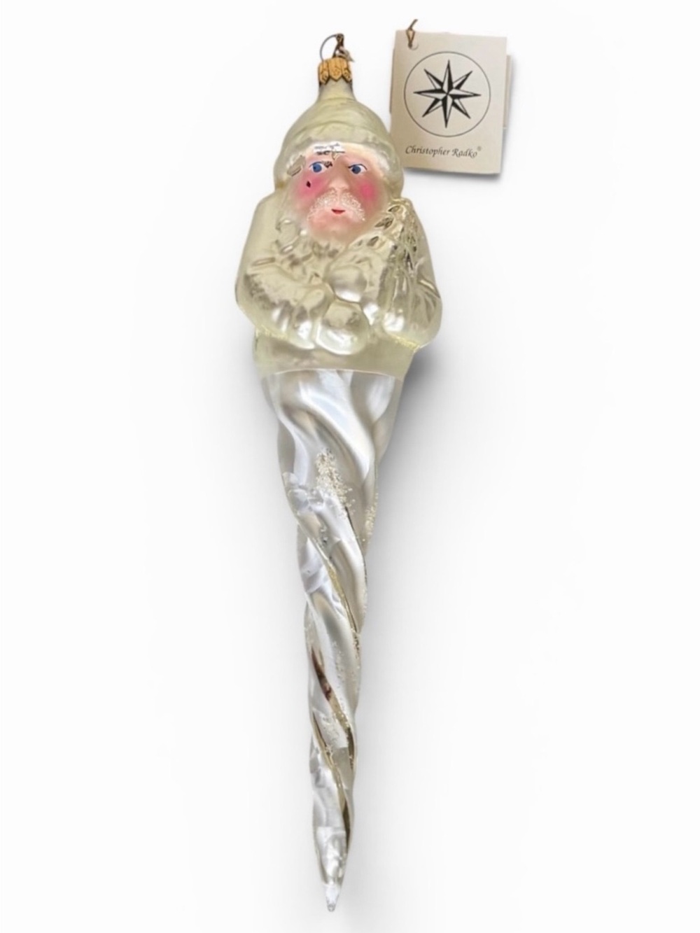 Christopher Radko "Frosted Santa" Icicle Pearlescent Glass Ornament 1995